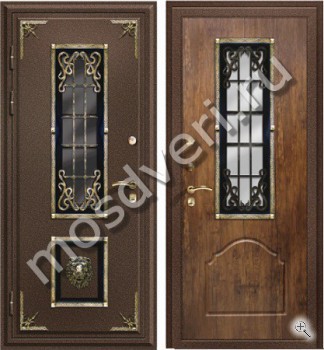 Дверь входная порошок + МДФ, с ковкой и стеклом - купить от производителя Мосдвери Дверь входная порошок + МДФ, с ковкой и стеклом
