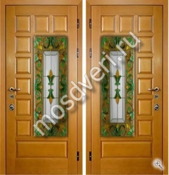 Элитная стальная дверь с отделкой массивом с витражами - купить от производителя Мосдвери Элитная стальная дверь с отделкой массивом с витражами
